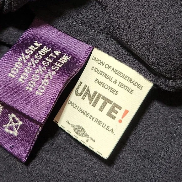 VTG Ralph Lauren Purple Label Womens 4 Blouse 100% Silk Button Up Top Union Made